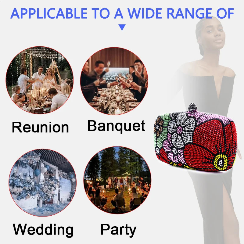 fashion Diamond Dinner bag Wedding Banquet Party Hand Christmas Valentine Ladies Multicolored flower even 240824Z