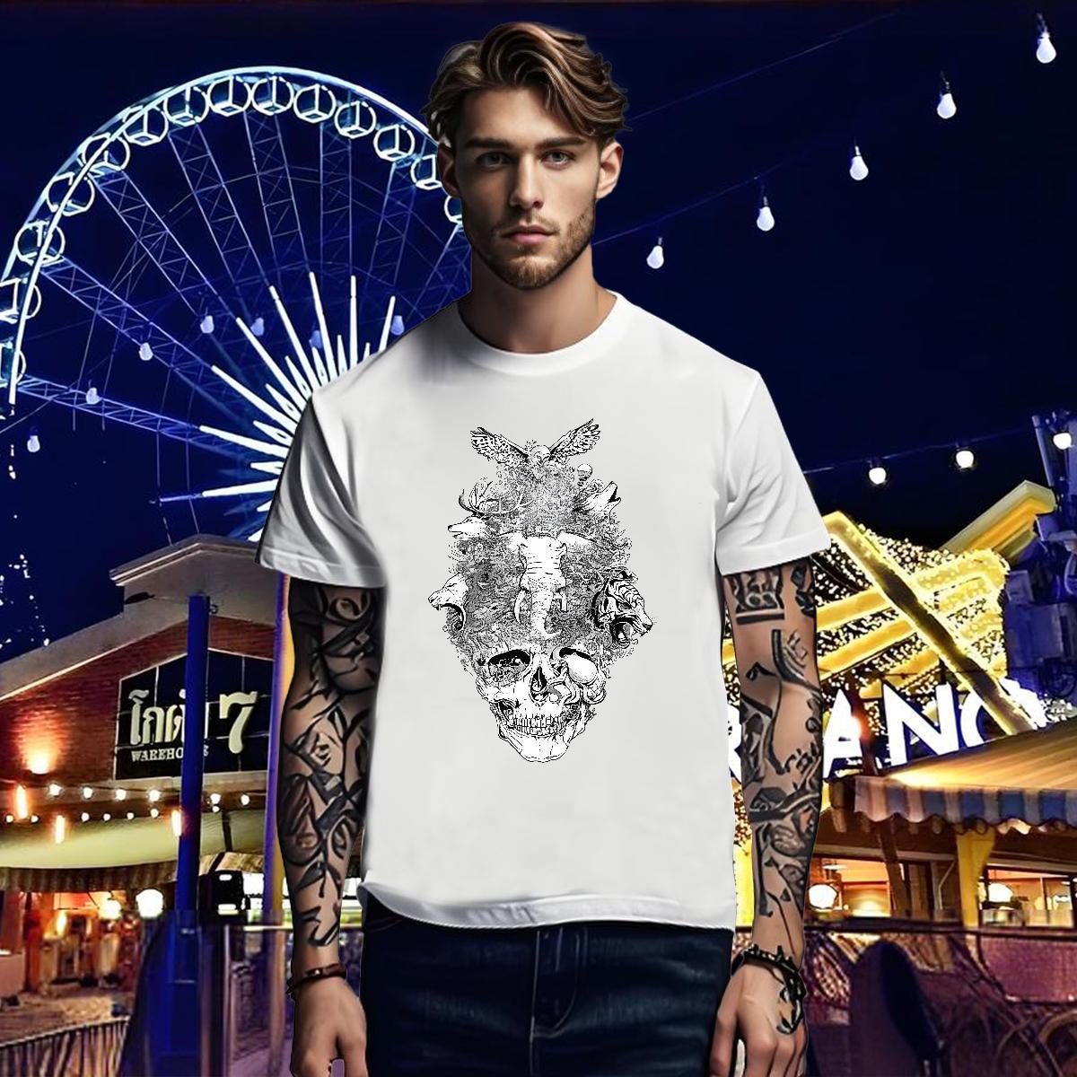 Loose T Shirt For Man 230g 100% Cotton skull Daily Wear Black White Breathable Short Sleeve Men Tees Fashion Designer Tshirts