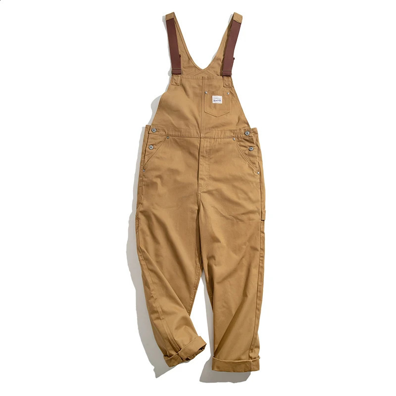 Maden Khaki Overalls Mens Baggy Workwear Vintage Amekaji Jumpsuit Pockets Cargo Working Pants Quality Straight Oversize Trouser 240824