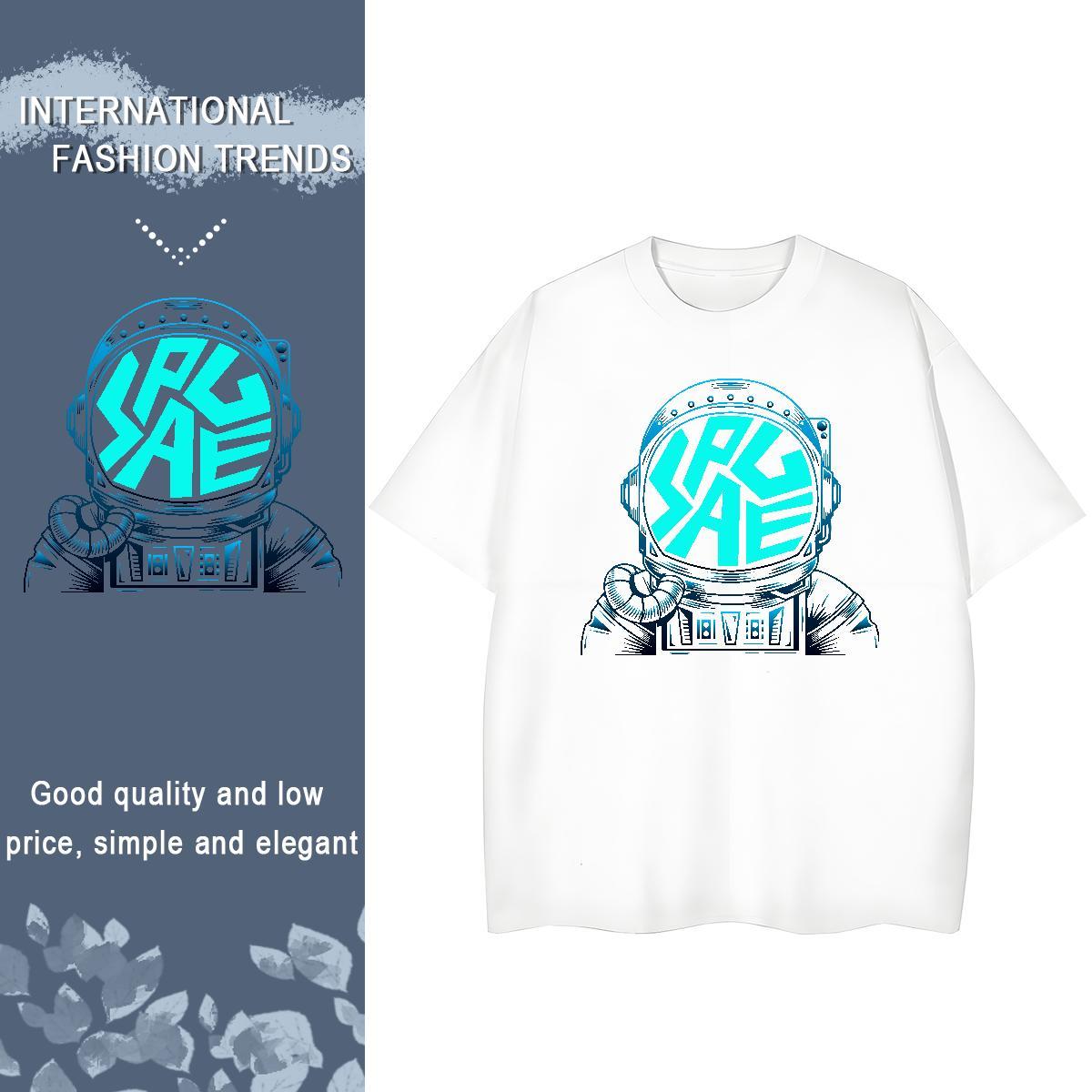 Loose Woman Tshirt 230g 100% Cotton cosmonaut Street Women T Shirts O-Neck Short Sleeve Graphic Polos