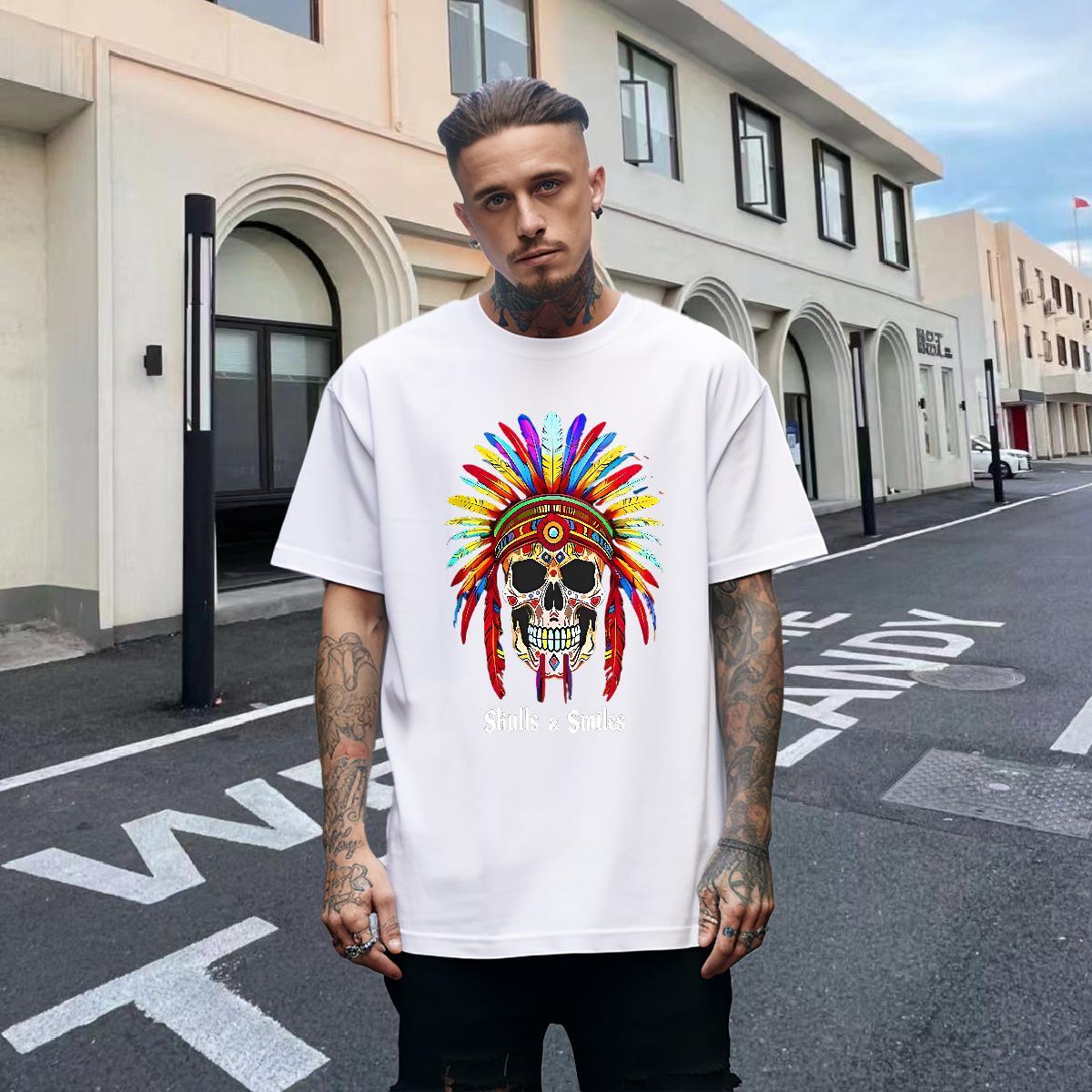 Cool Design T Shirt For Man 230g Pure Cotton skull Summer Casual Custom Printed O Neck Short Sleeves Men Tops Tees Designer Fashion Wear