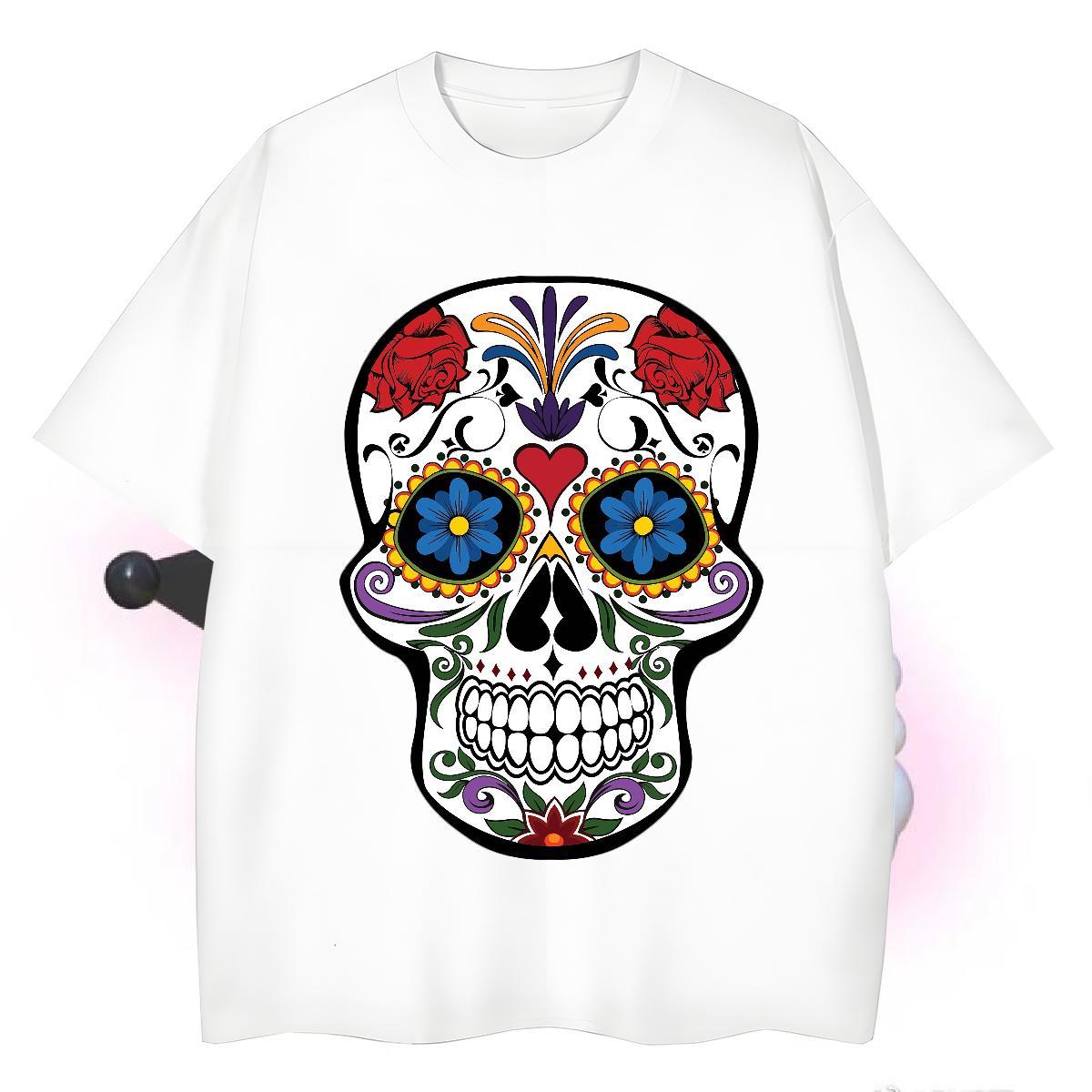 TOP Quality Man T Shirts 230g Cotton skull Casual Daily Wear Custom Printed Breathable Crew Neck Men Tops Tees Fashion New Tshirts