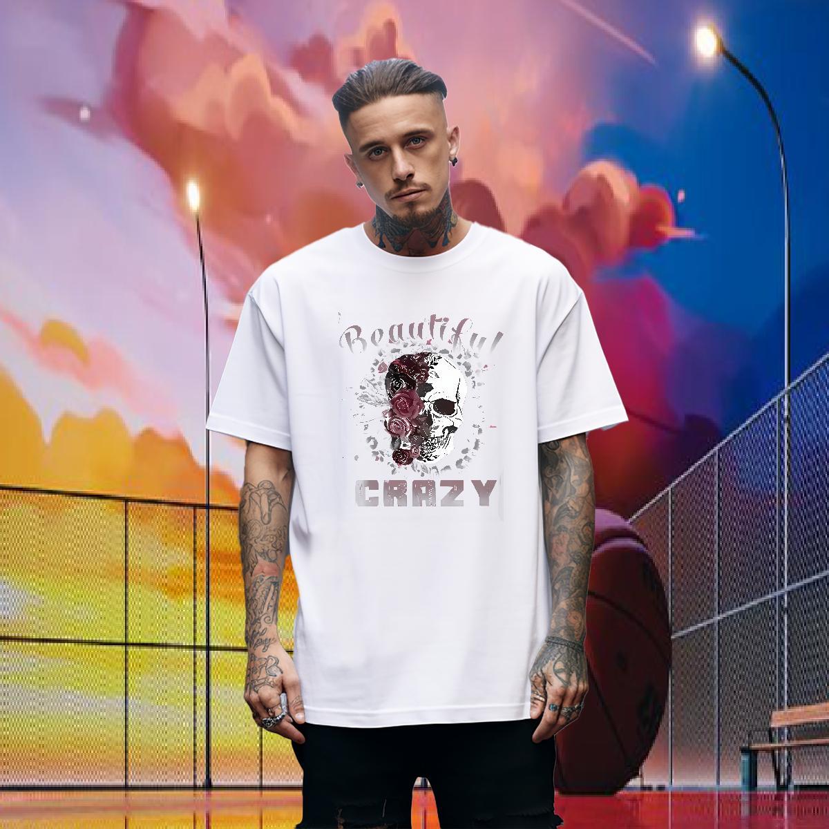 Classic T-Shirts for Men 230g 100% Cotton skull Daily Outfit Oversized 3XL 4XL Breathable Crew Neck Couples T Shirts New Arrival Tops