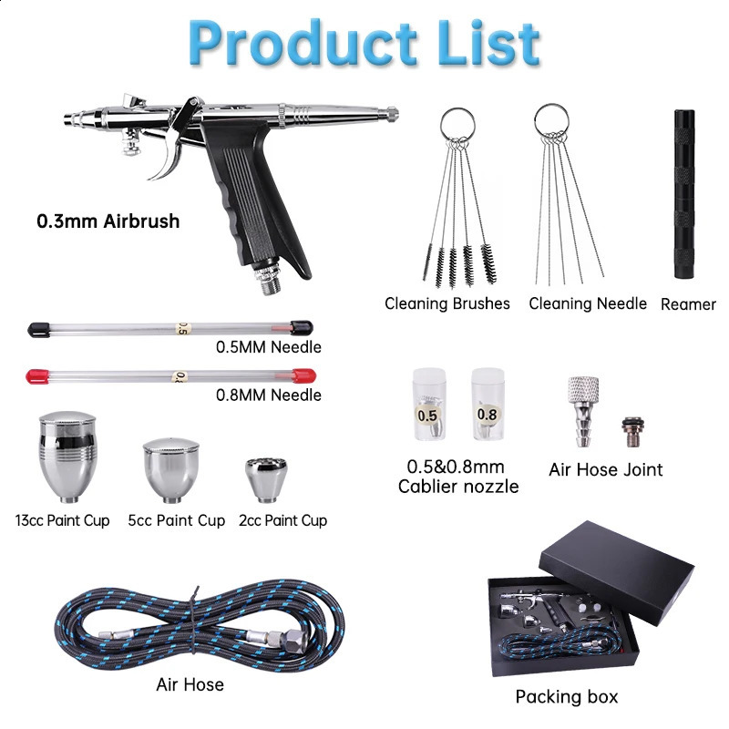 Double acting spray gun kit with 0.m air spray gun cleaning needle accessory used for spray gun cake nail tattoo painting makeup 240823