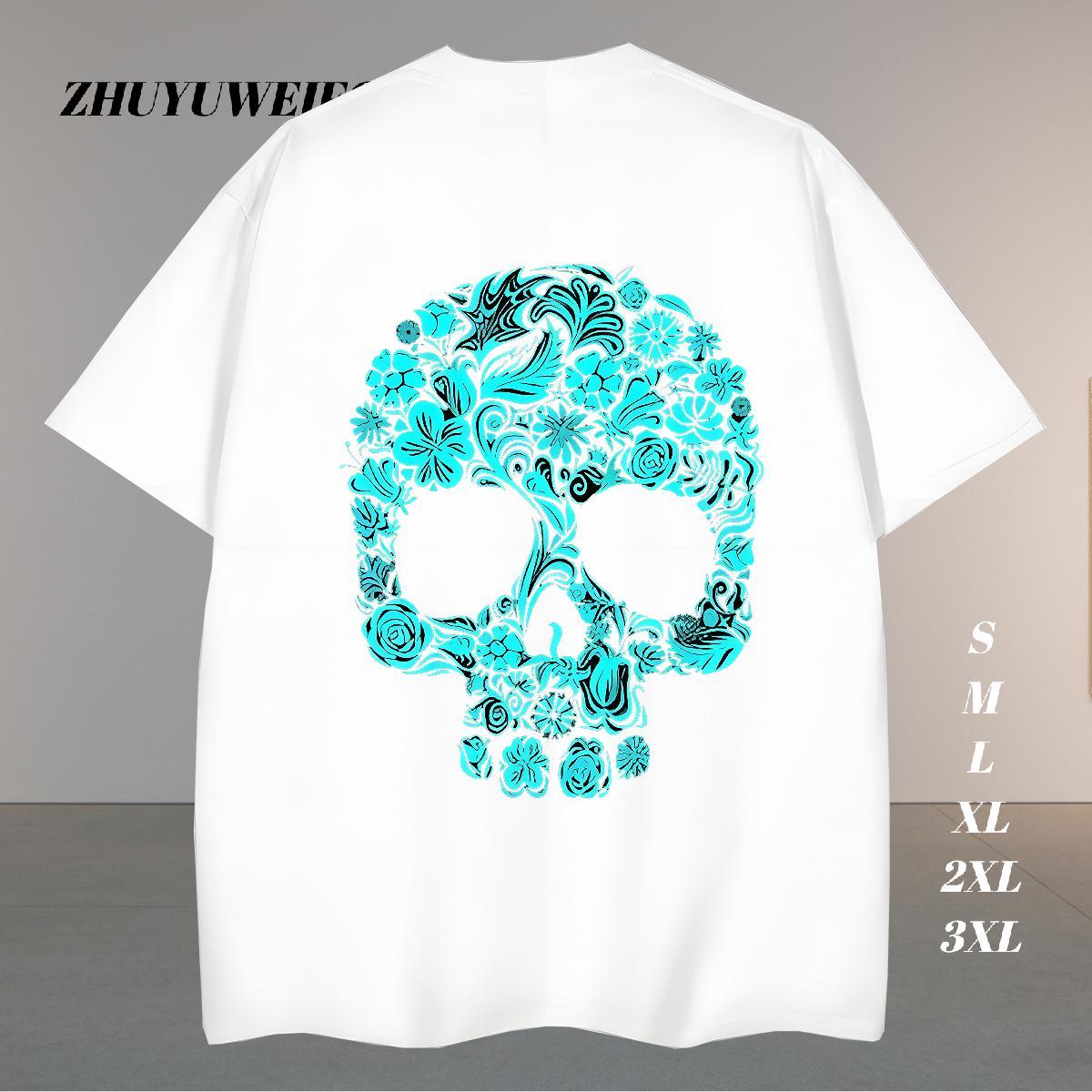 Designer Man T Shirts 230g 100% Cotton skull Street Wear DIY Breathable Short Sleeve Men Tops Tees Customized Top Tees