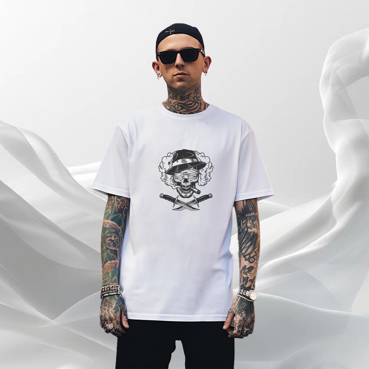 TOP Quality T Shirt For Man 230g Cotton skull Casual Beach DIY Anime Breathable Men Clothes T-Shirt Fashion Designer Tops Tees