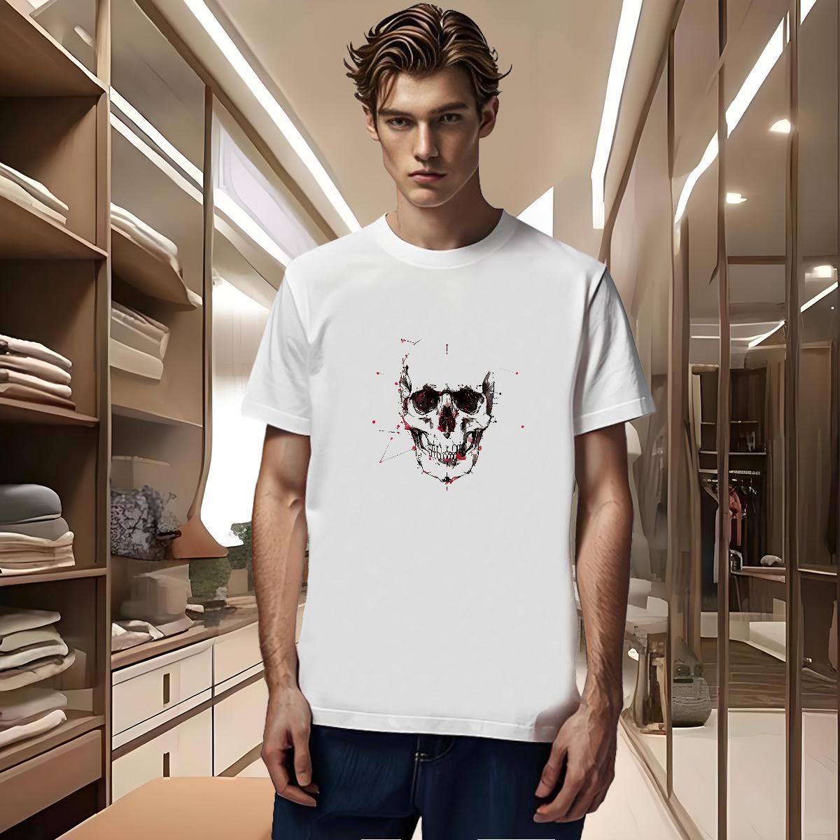 Brand T-Shirts for Men 230g Pure Cotton skull Beach Black Oversized Short Sleeve Soft Men Tees Designer Clothings