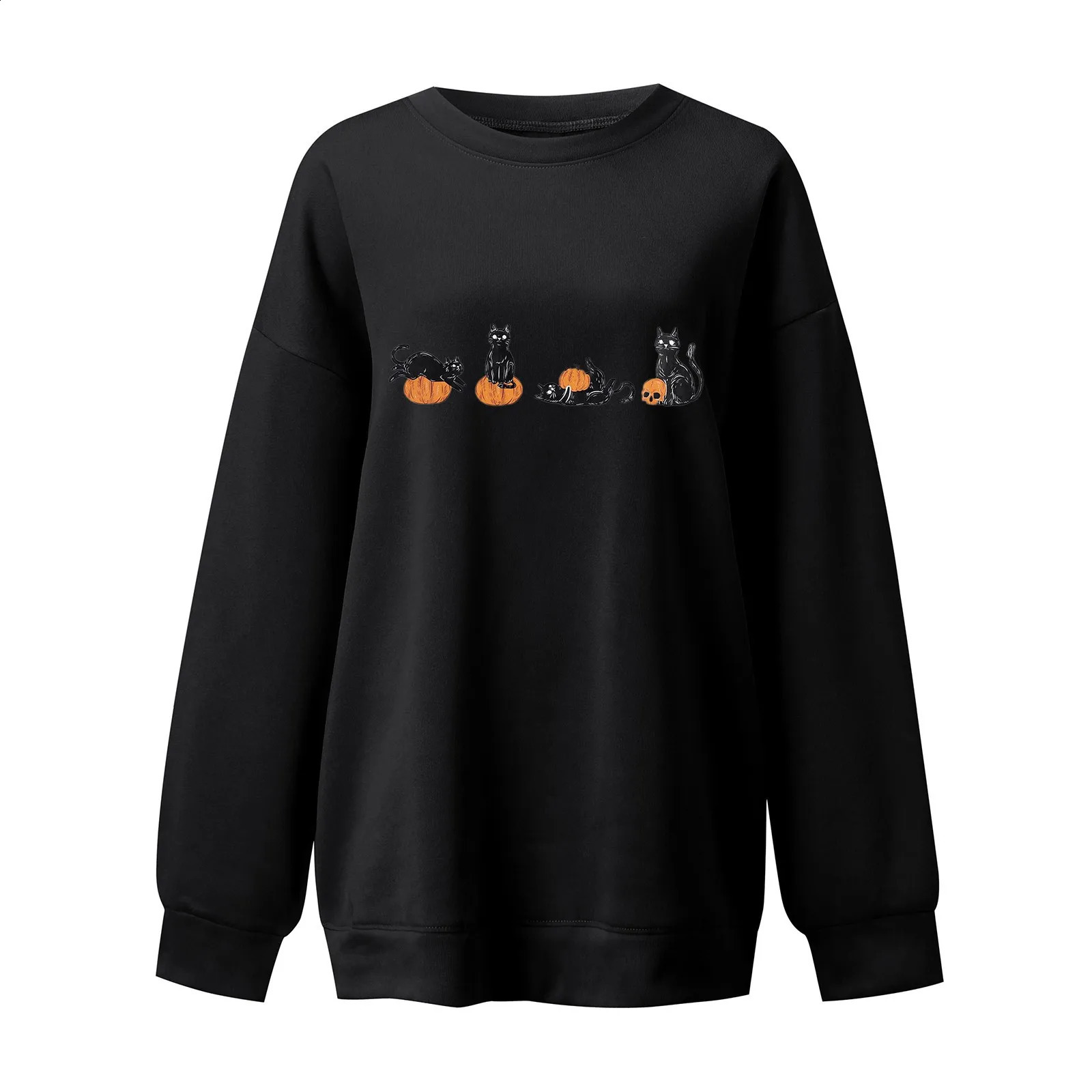 Autumn Oversized Casual Sweatshirt for Women Halloween Graphic Print Pullover Warm Long Sleeves O-Neck Top Female Fashion Hoodie 240824