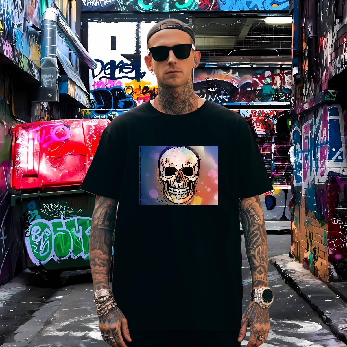 Loose T-Shirts for Men 230g Cotton skull Street Custom Big Size O Neck Short Sleeves Couples T Shirts 2024 DIY Tshirts