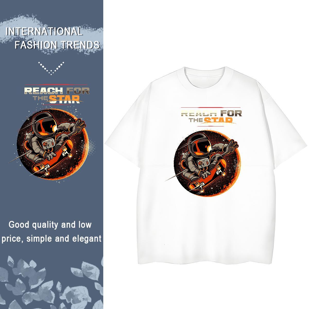 Unisex Womens Tshirts 230g Pure Cotton cosmonaut Sport Woman T Shirts Crew Neck Black White Tops