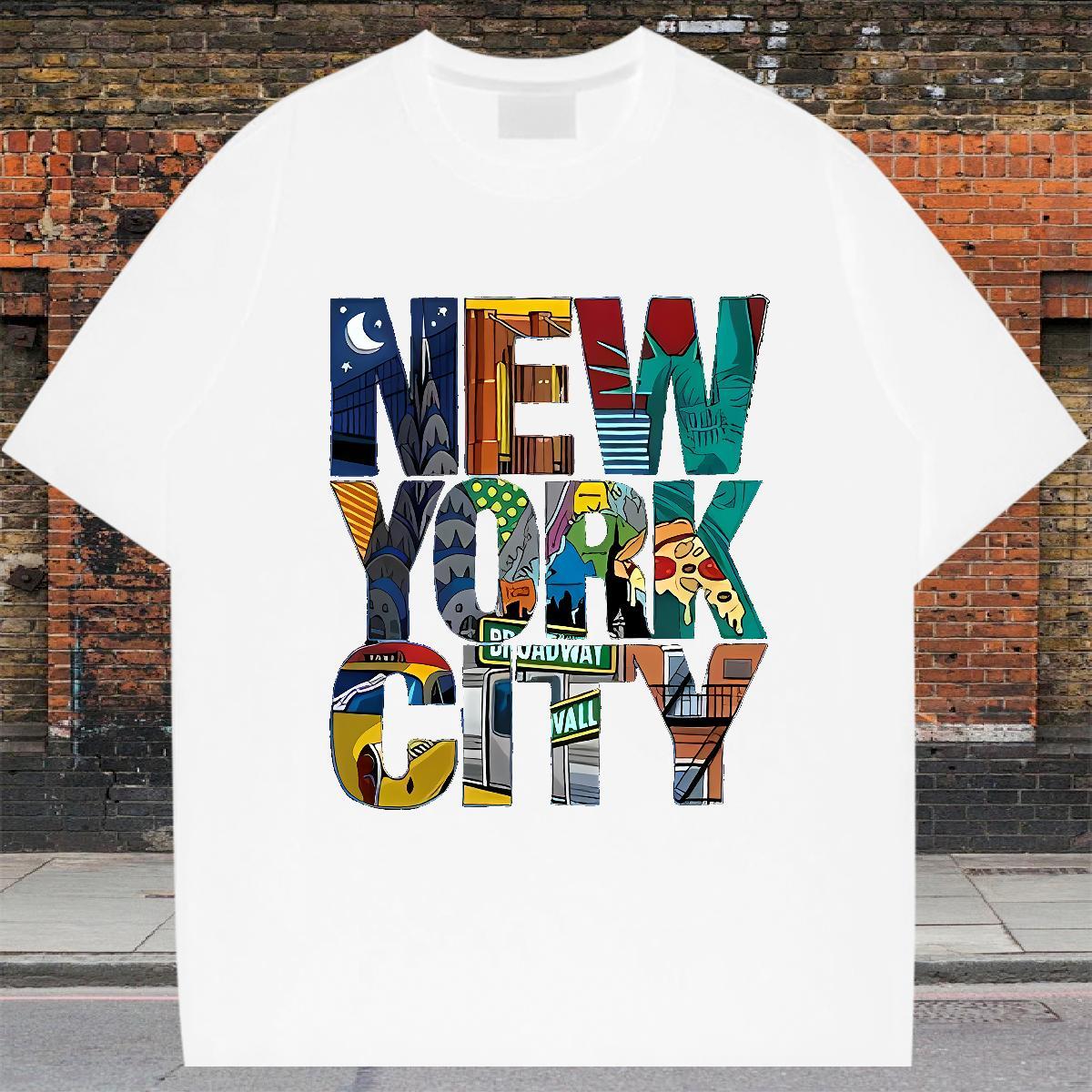 Classic Mens T Shirts 230g Cotton New York Street Casual Plus Size Custom Breathable Crew Neck Tshirt for Man Woman 2024 DIY Tops Tees