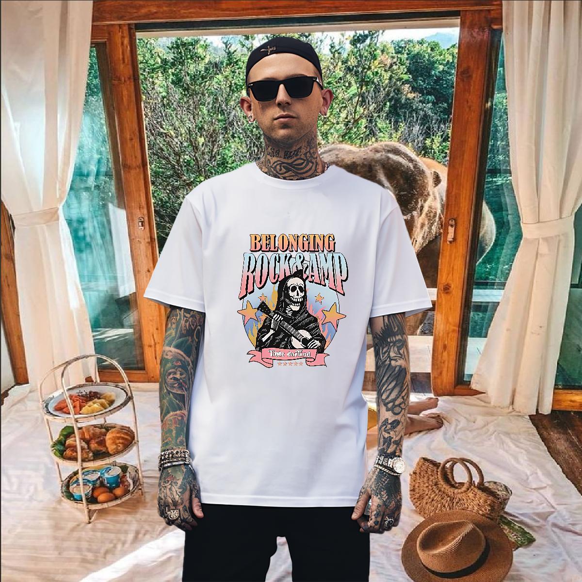 Wholesale T Shirts Men 100% Cotton 230g skull Sports Casual Graphic Breathable Short Sleeve Tshirts Designer Fashion Polos