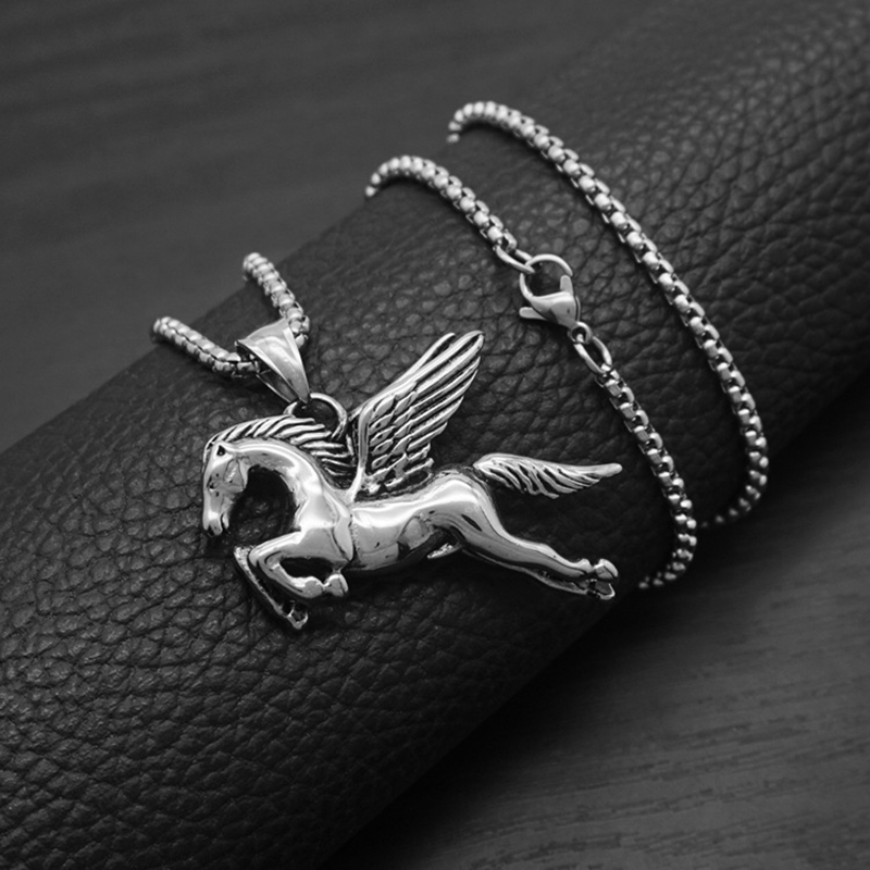 Stainless Steel Pegasus Pendant Necklace 18K Gold Plated No Fade Charm Pegasus Horse Mens Jewelry