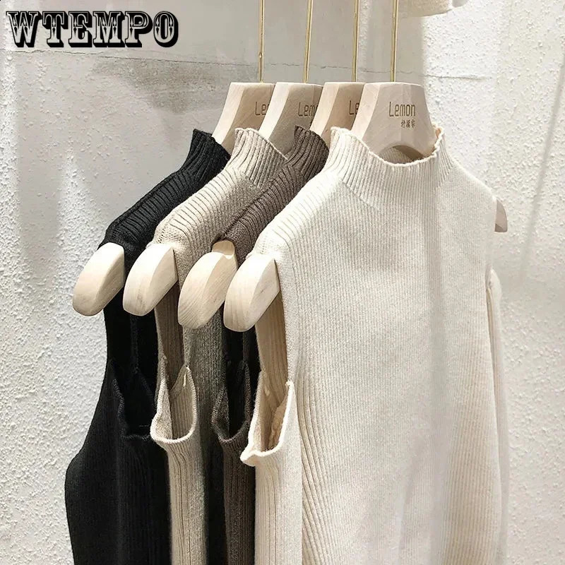 Fashion Sweaters Women Autumn Winter Knitwear Off Shoulder Sexy Pullover Sweaters Half High Neck Knitted Solid Casual Sweater 240824