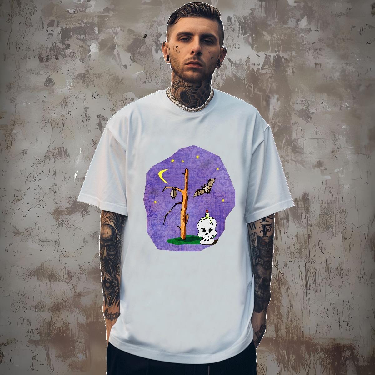 Classic T shirt 230g Cotton skull Outdoor DIY Logo Oversized Breathable Crew Neck Tshirts Fashion Casual Wear