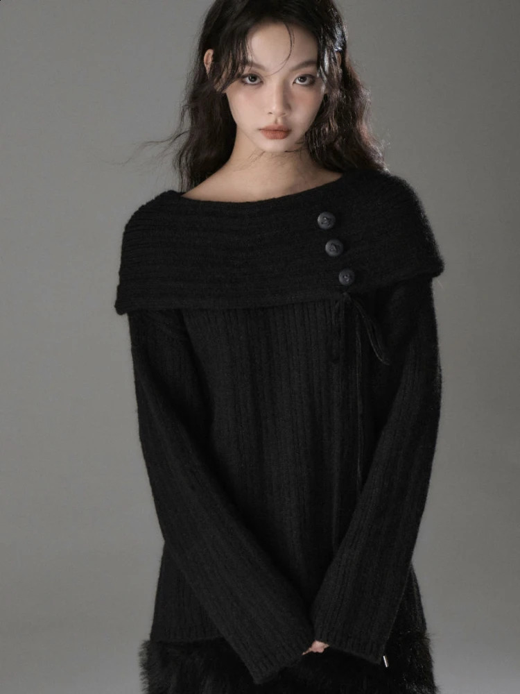 Y2k Aesthetic Solid Sexy Off Shoulder Sweater Women Vintage Harajuku Bandage Knitted Jumper Fairy Grunge Casul Loose Pullover 240824
