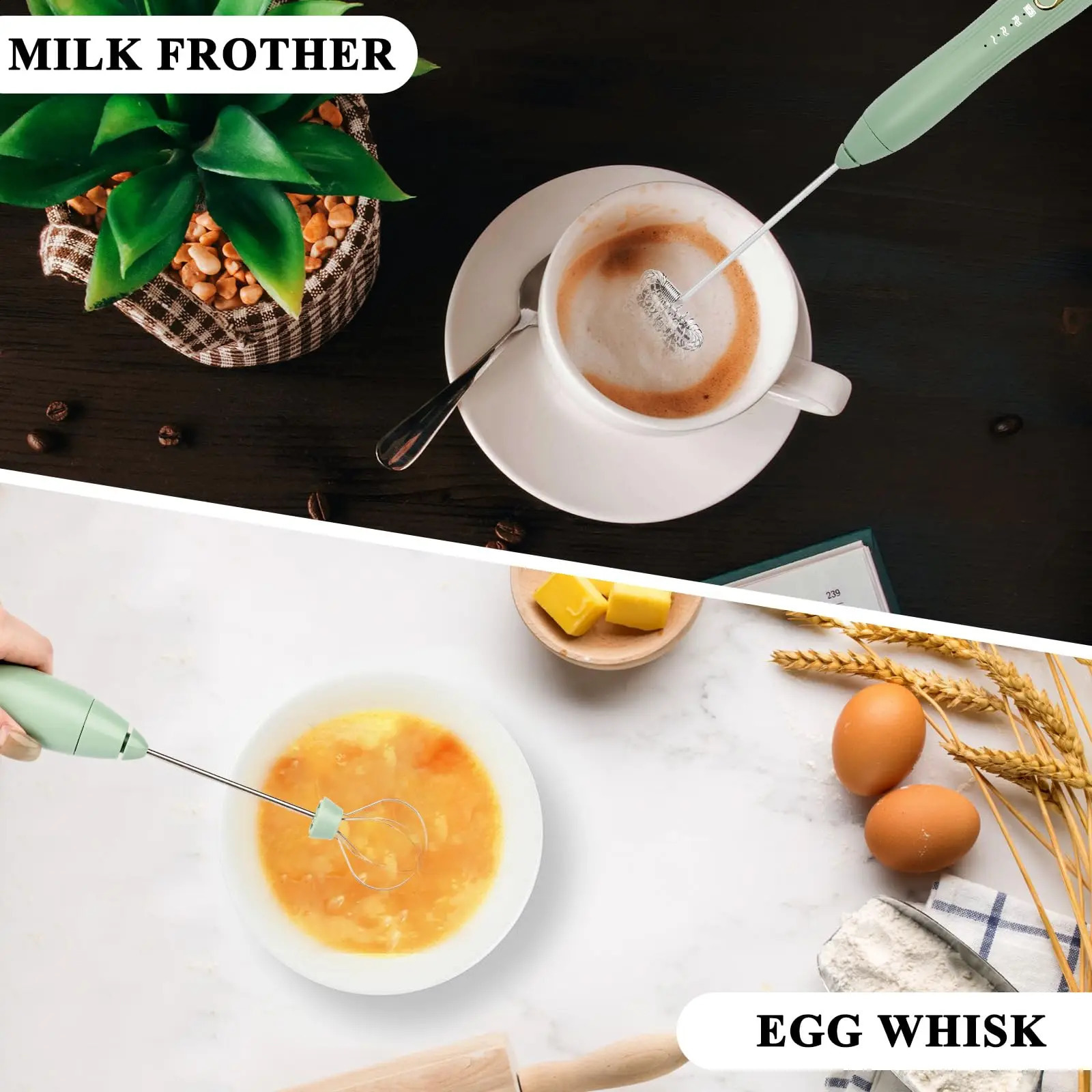 Kitchen Powerful Milk Frother Handheld Foam Maker for Lattes - Whisk Drink Mixer for Coffee Electric Rechargeable Egg Beater 240824