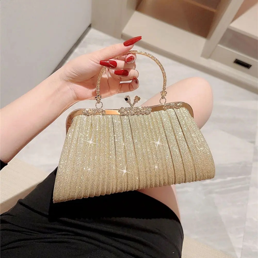 Gold Sequin Evening Bag Women Elegant Fashion Banquet Clutch Chain Shoulder Bags Purse Female Wedding Party Handbags 240824Z