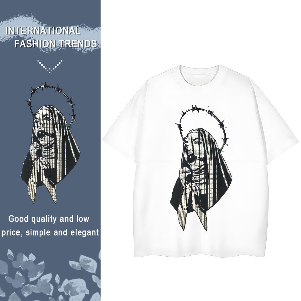 Designer Nice Lady T shirt 230g Cotton nun High Street Hip Hop T-Shirts for Women Breathable Short Sleeve Cartoon Print Tops