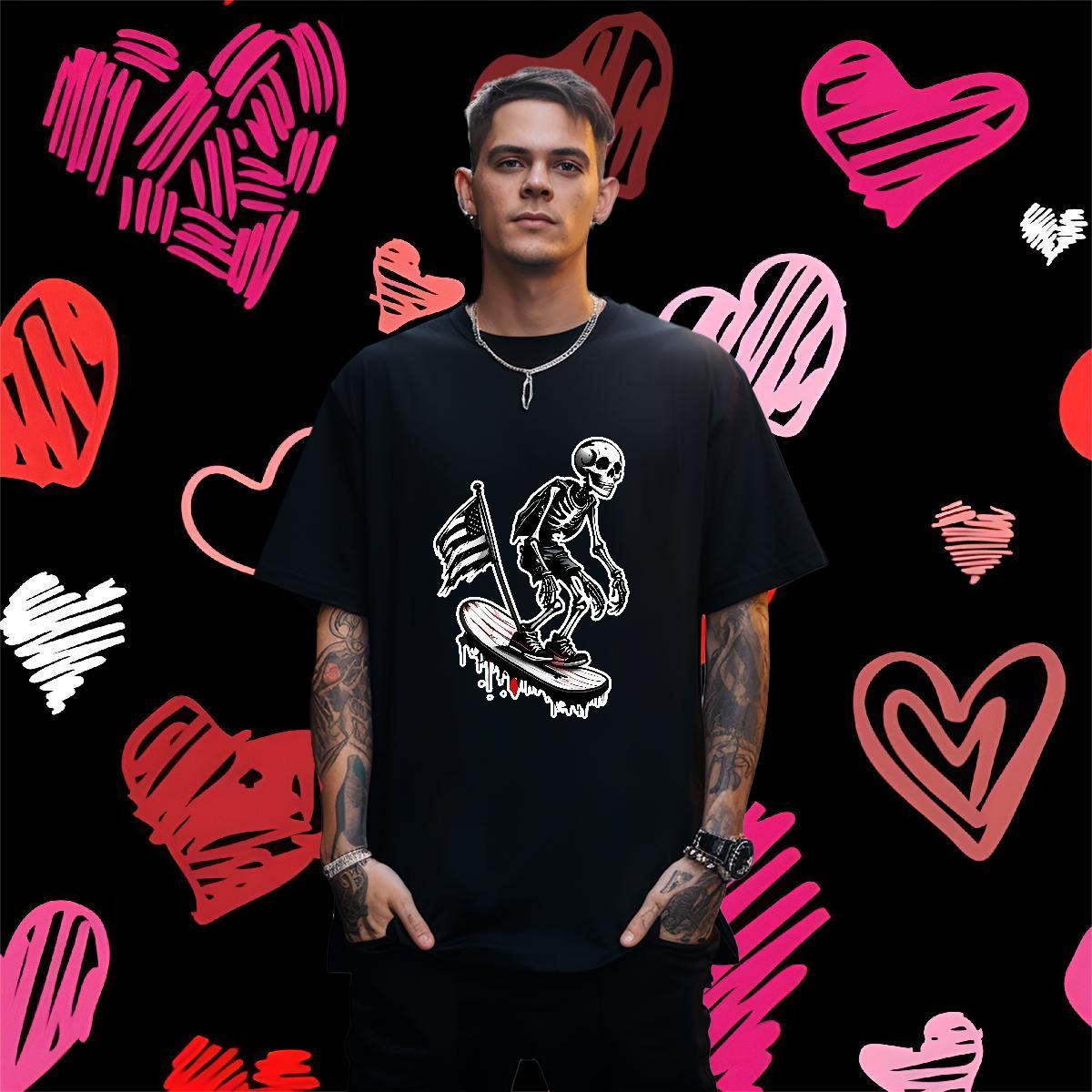 Loose T-Shirts for Men 230g Pure Cotton national flag Street Oversized 3XL 4XL Breathable Soft Men Tops Tees Fashion Designer Clothings
