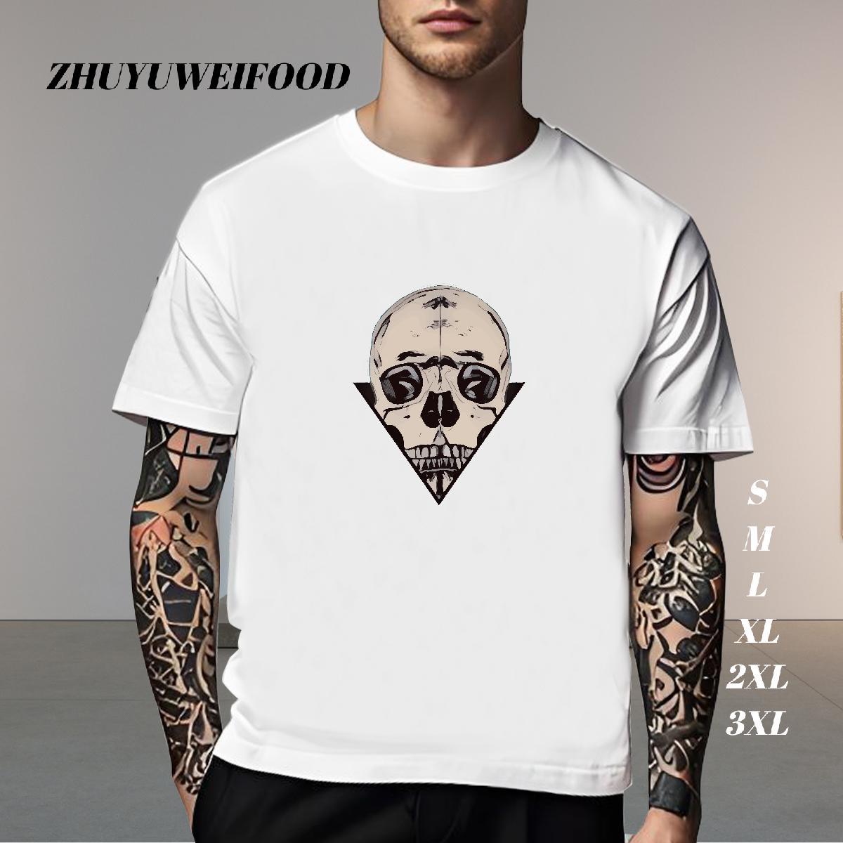 Loose T Shirt For Man 230g Pure Cotton skull Street Casual Anime Print Crew Neck Breathable Mens Tshirts 2024 Summer Tee Shirt