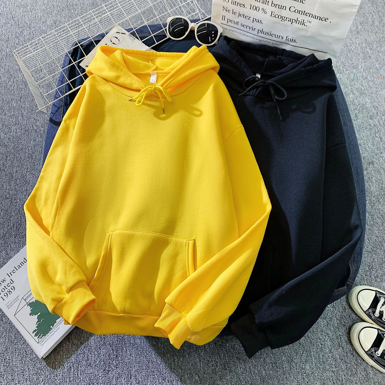 Spring Fashion Streetwear Hoodie Plain Sweatshirt Solid Color Long Sleeve Tracksuit Hoodie Sweatshirts Women Pullover Warm Tops 240824