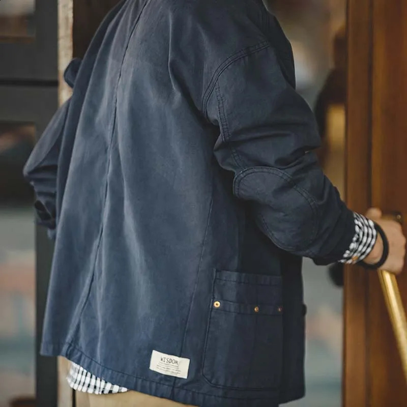 Maden Men Vintage Navy Coats Loose Comfort Jacket Hombre Do Old Top Clothes Asymmetric Pockets Plus Size 2XL Man Casual 240824
