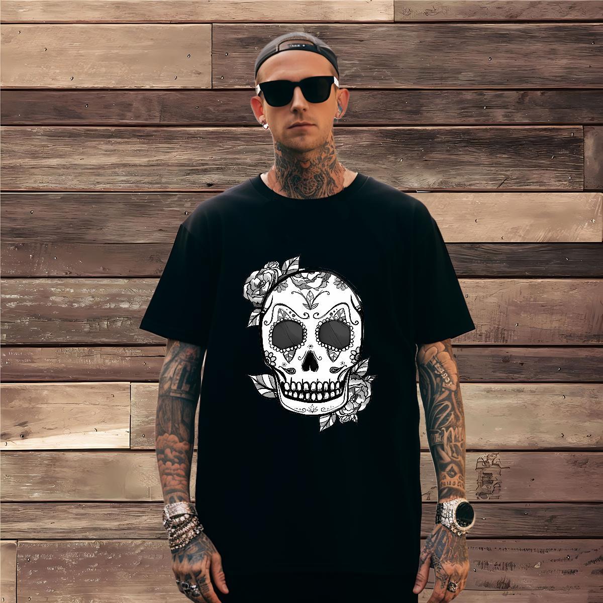 Classic T Shirts Men 230g 100% Cotton skull Casual Asian Size Round Neck Short Sleeve Men Tshirts Fashion New Clothings