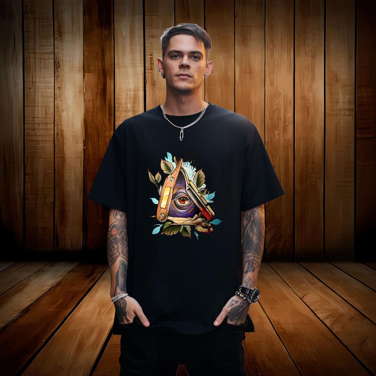 Loose Men T Shirts 230g Cotton eye of the devil Sports Casual Anime Print Pure Cotton Tshirts New Arrival Clothings