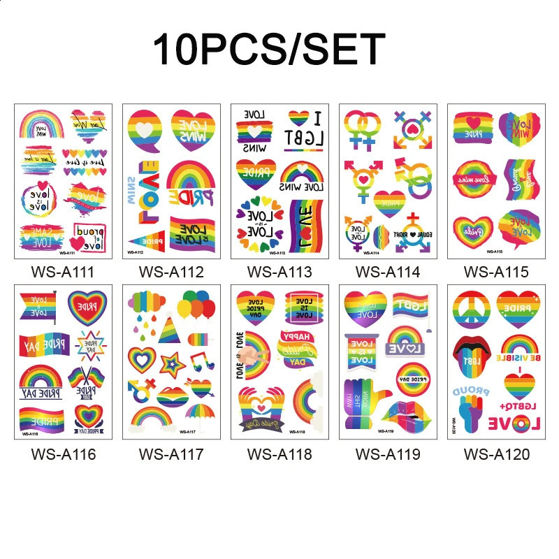 LGBT Rainbow Temporary Tattoo Color Stickers Waterproof Art Disposable Body Arm Tattoo 240823