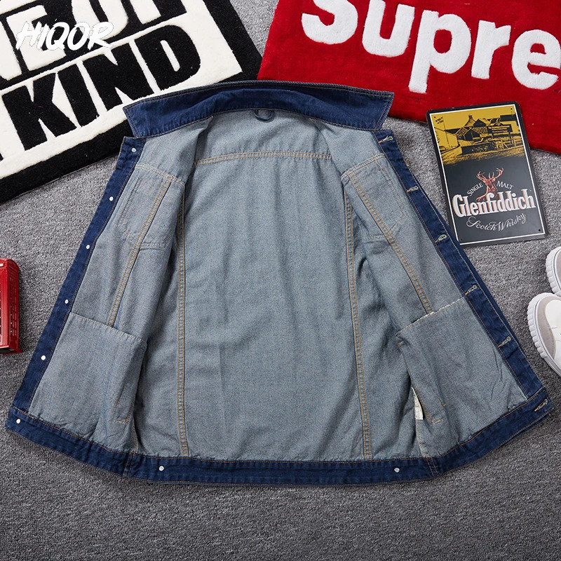 HIQOR oversized denim jacket mens 8XL fashion bomber pure cotton long sleeved 240824