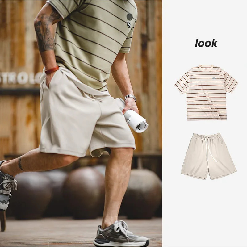 Maden Vintage Pinstripes T Shirt and Shorts Set Summer Mens 2 Piece Outfits Casual Sports Short Sleeve Tracksuit 240824