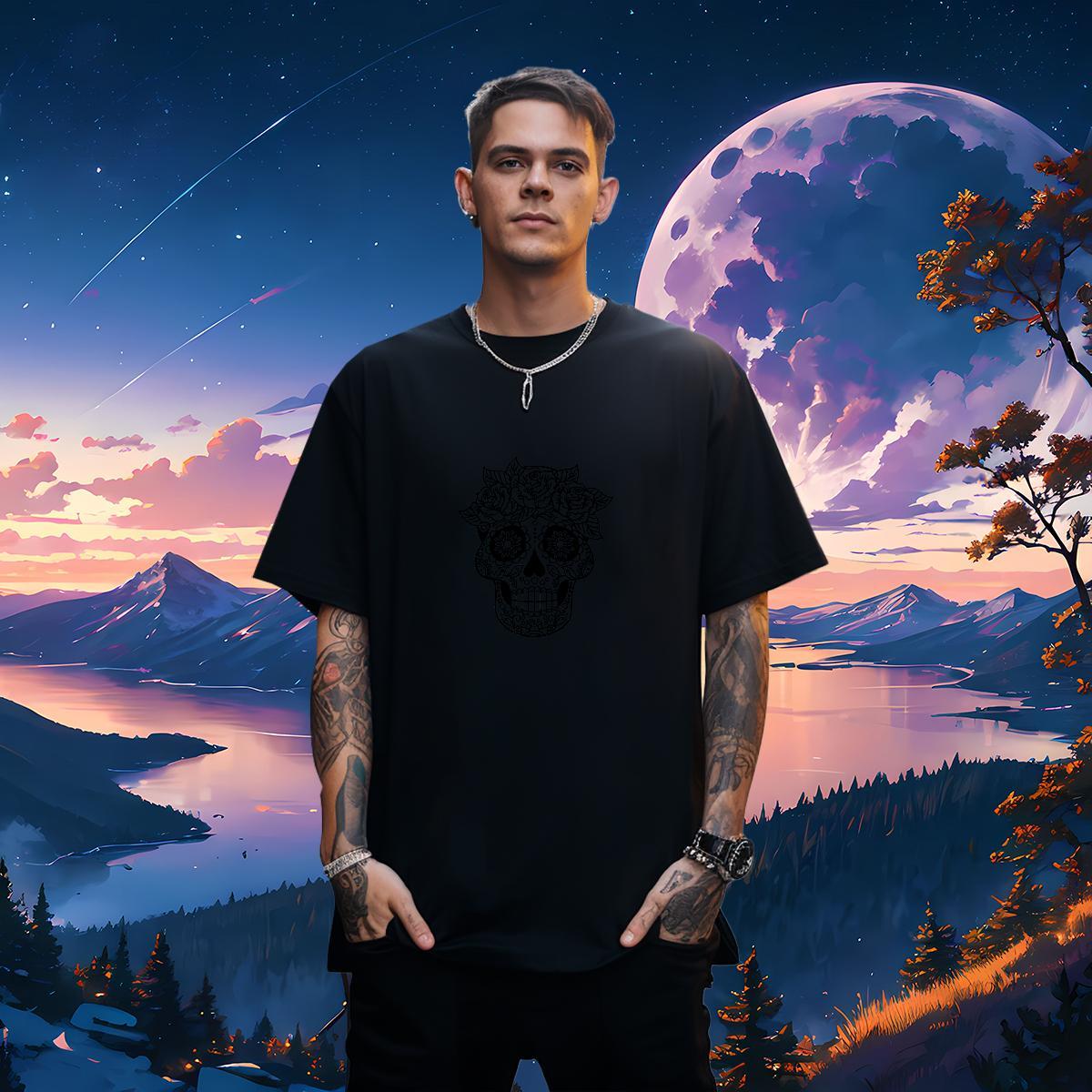 Free Shipping T Shirts Men 230g Cotton skull Sport Oversized 4XL Pure Cotton Men Tshirts Stylist Tops Shirt