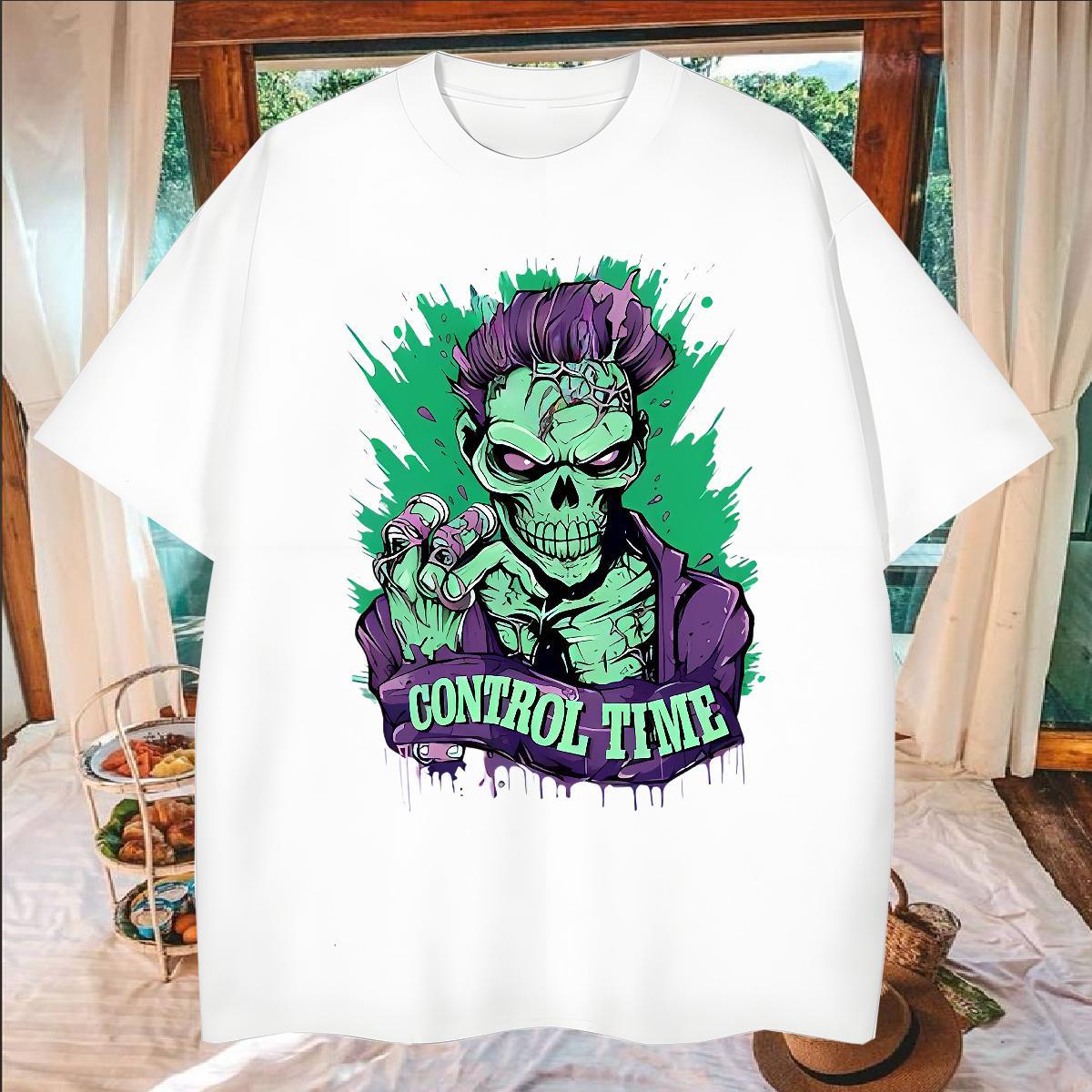 Loose T-Shirts for Men 100% Cotton 230g skull Home Outdoor Asian Size Breathable Crew Neck Men Clothes T-Shirt New Arrival Tees Shirts