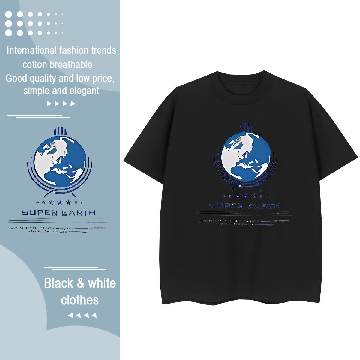 Popular Unisex Tshirts 100% Cotton 230g English Casual Daily Wear T Shirt For Woman Crew Neck Cartoon Print Clothings