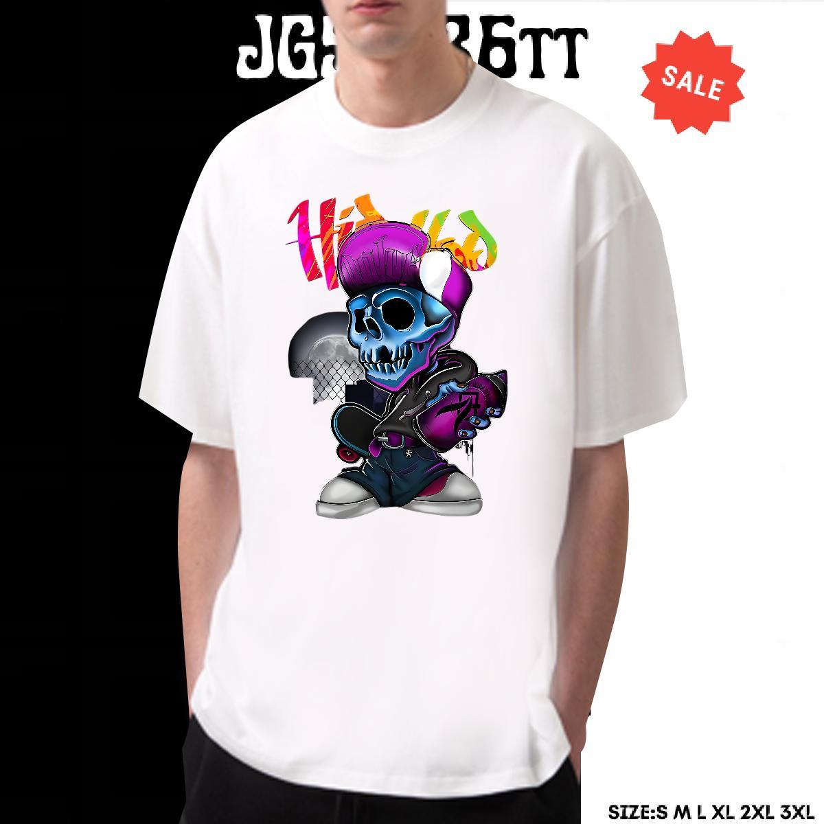 Designer Mens T Shirts 230g Cotton skull Summer Casual Black Oversized O-Neck Short Sleeve Tshirt for Man Woman Classic Top Tees