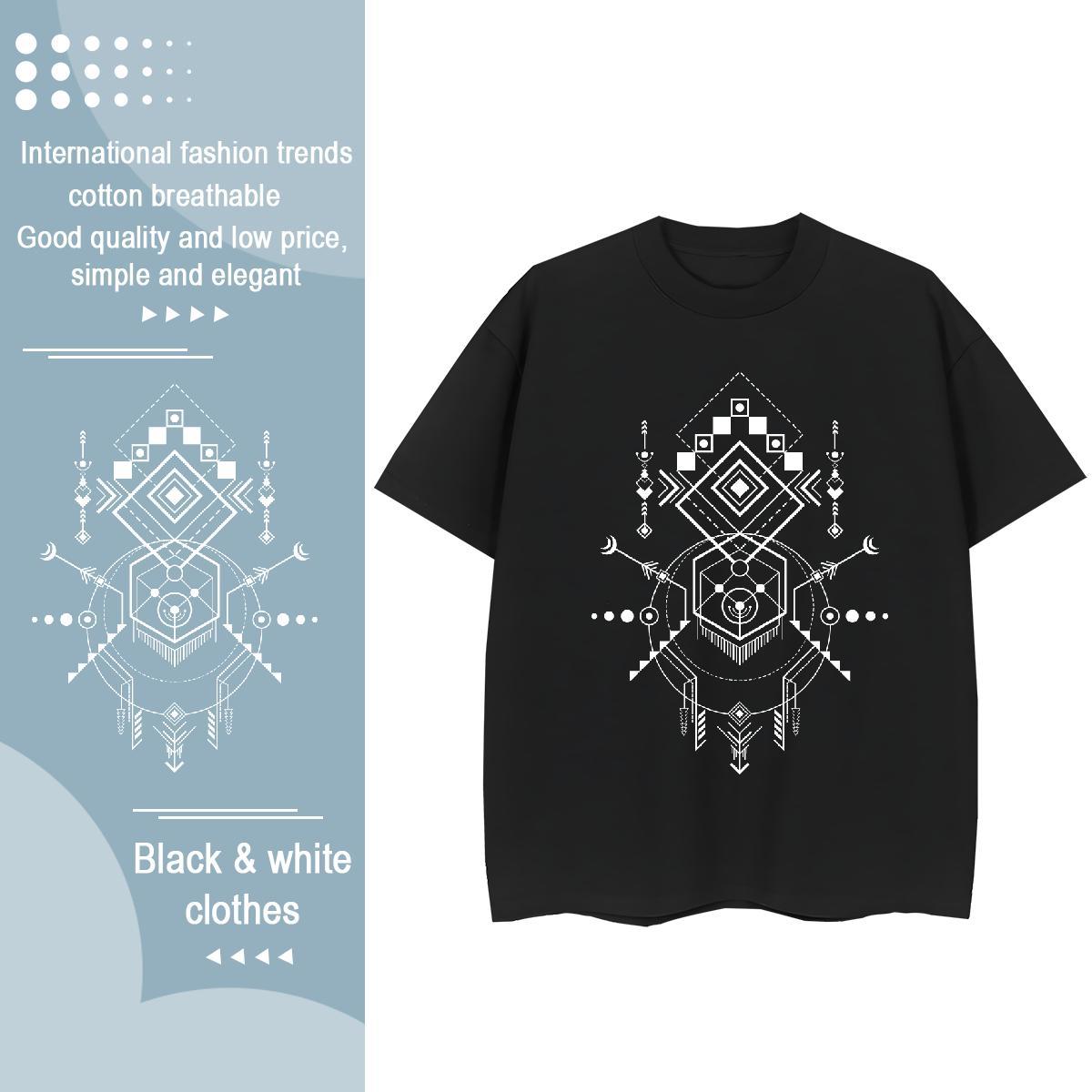 Unisex Unisex Tshirts 230g 100% Cotton Geometric line Casual Daily Wear T-Shirts Crew Neck Breathable Plus Size Cartoon Tops