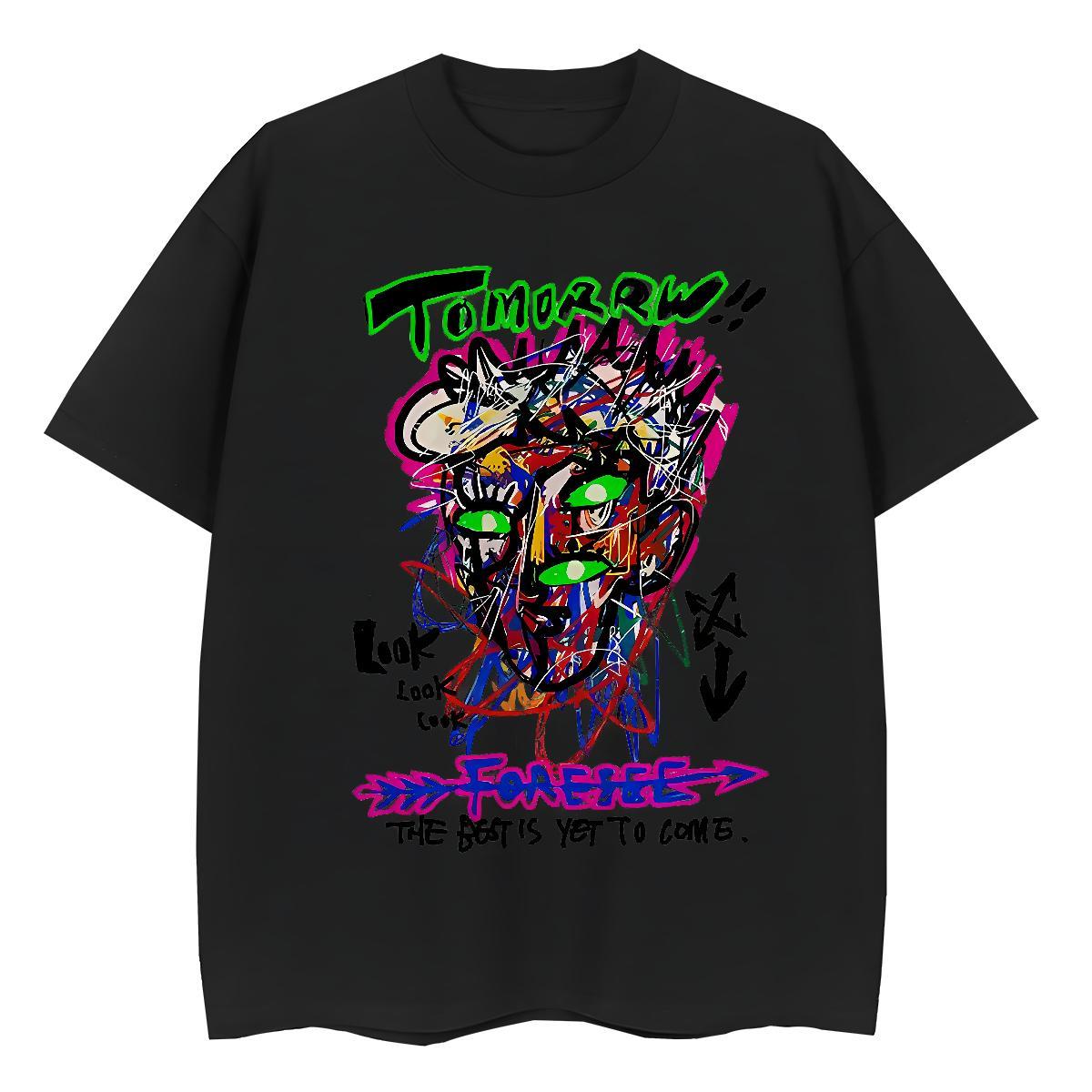 5A Unisex Tshirts 230g Cotton graffiti Beach T Shirt For Woman Crew Neck Plus Size Cartoon Clothings