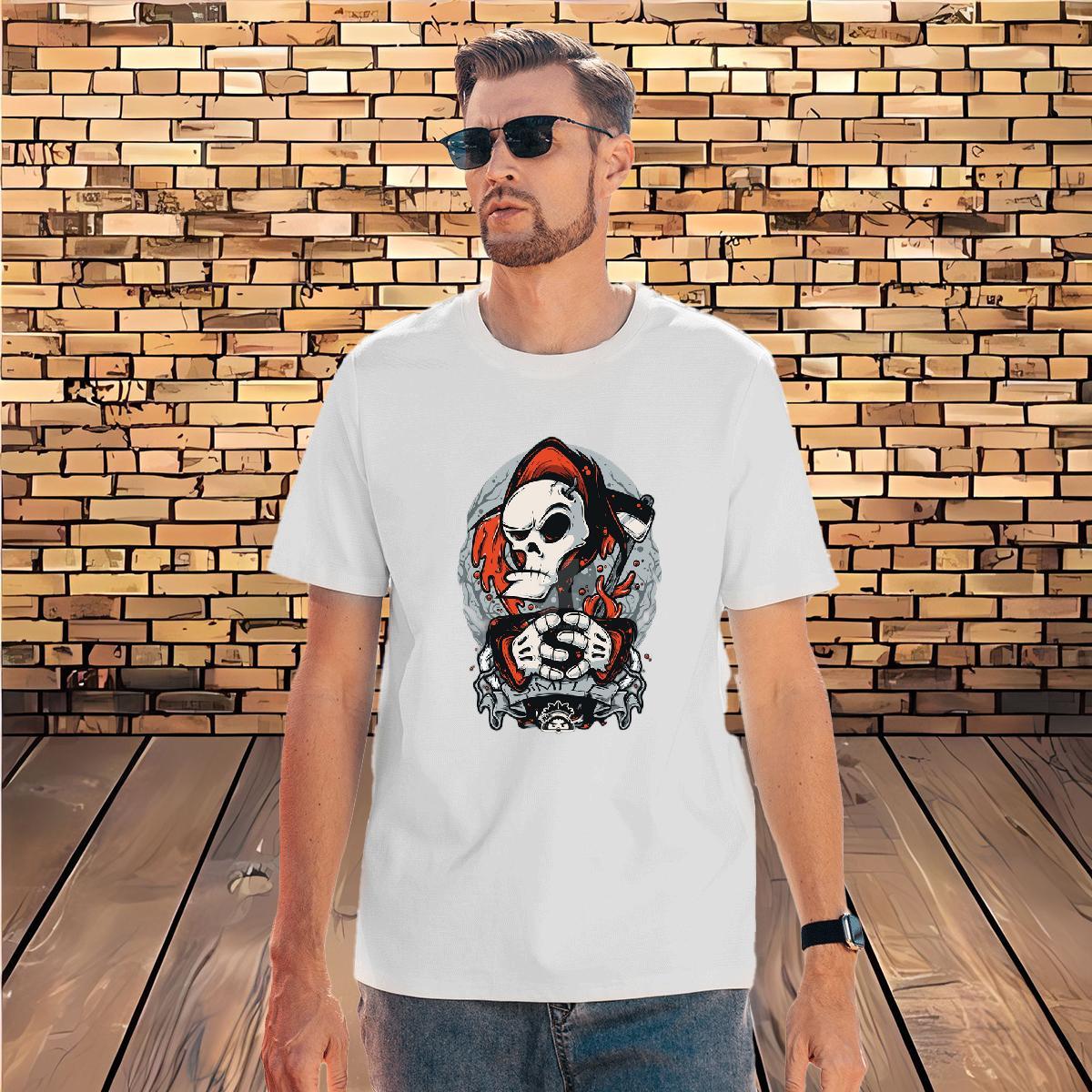 TOP Quality T-Shirts 230g Pure Cotton skull Spring Summer Custom Print Plus Size Breathable Soft Tshirt for Man Woman 2024 DIY Tees