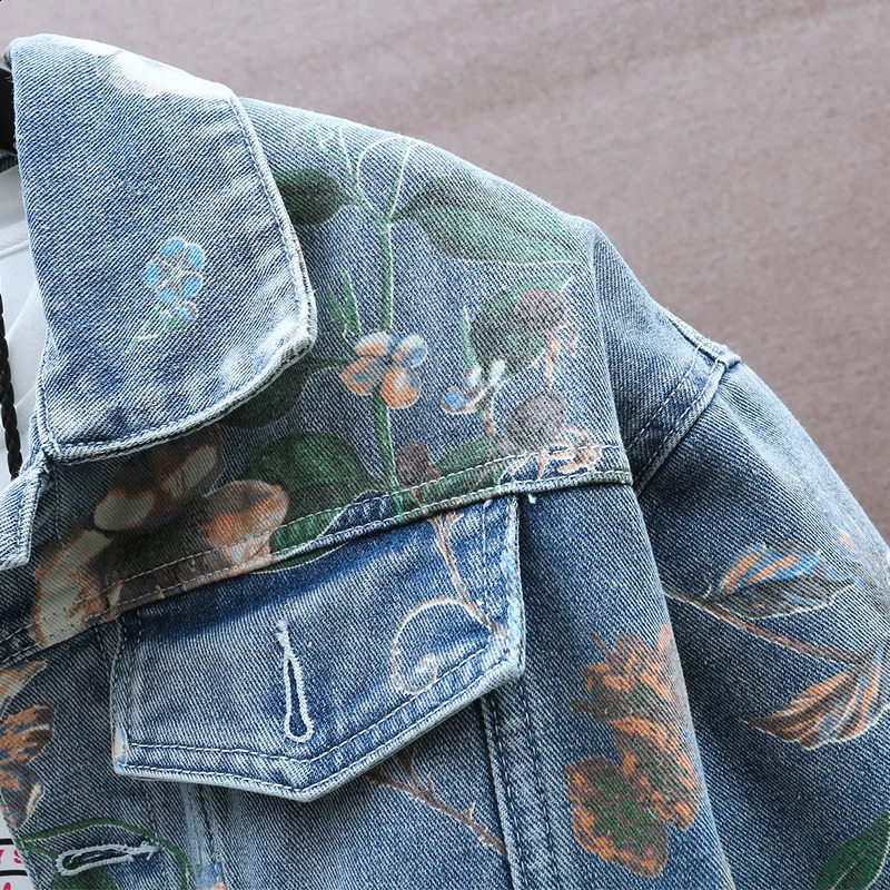 Fashion SpringSummer Mens Cotton Denim Jacket Youth Hip Hop Street Clothing Loose Jacquard Jeans Top 240824