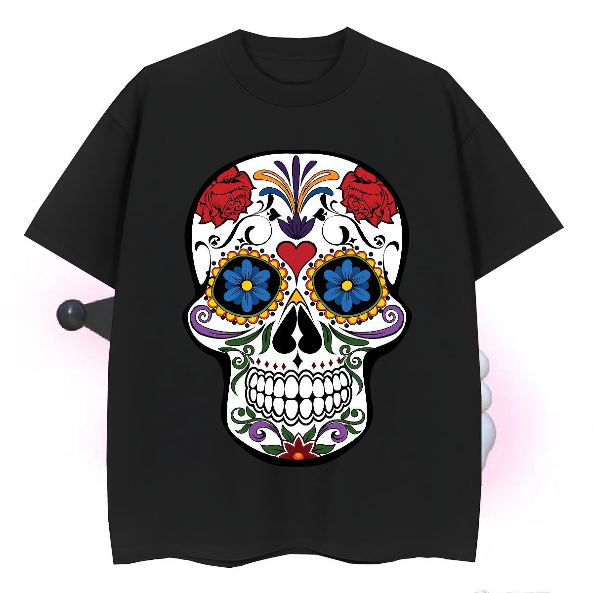 TOP Quality Man T Shirts 230g Cotton skull Casual Daily Wear Custom Printed Breathable Crew Neck Men Tops Tees Fashion New Tshirts