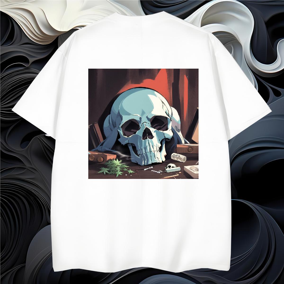 Wholesale Man T Shirts 230g Cotton skull Street Casual Floral Print Breathable Short Sleeve Tshirts Custom Top Tees