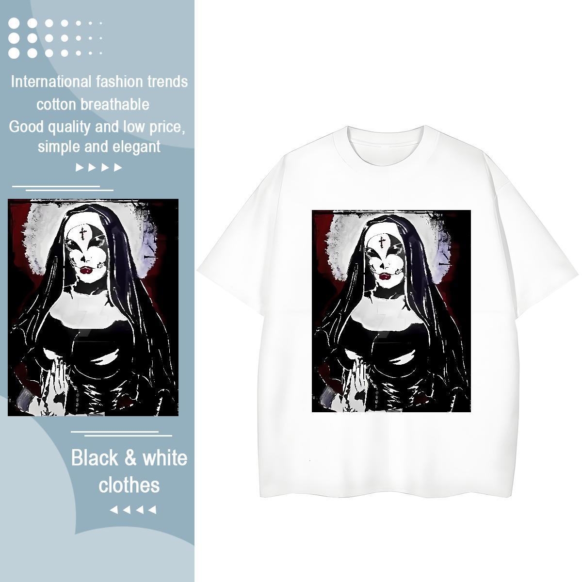 Nice Woman Tshirt 230g Pure Cotton nun Street Wear T Shirts Women O-Neck Short Sleeve Black Oversized Clothings
