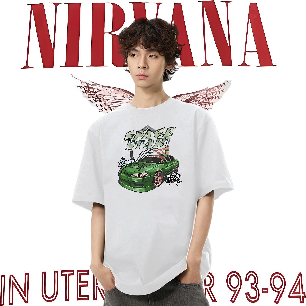 Wholesale Mens Tshirts green car High Street Hip Hop 230g Pure Cotton Clothings Breathable Short Sleeve Free Shipping Men T Shirts Anime