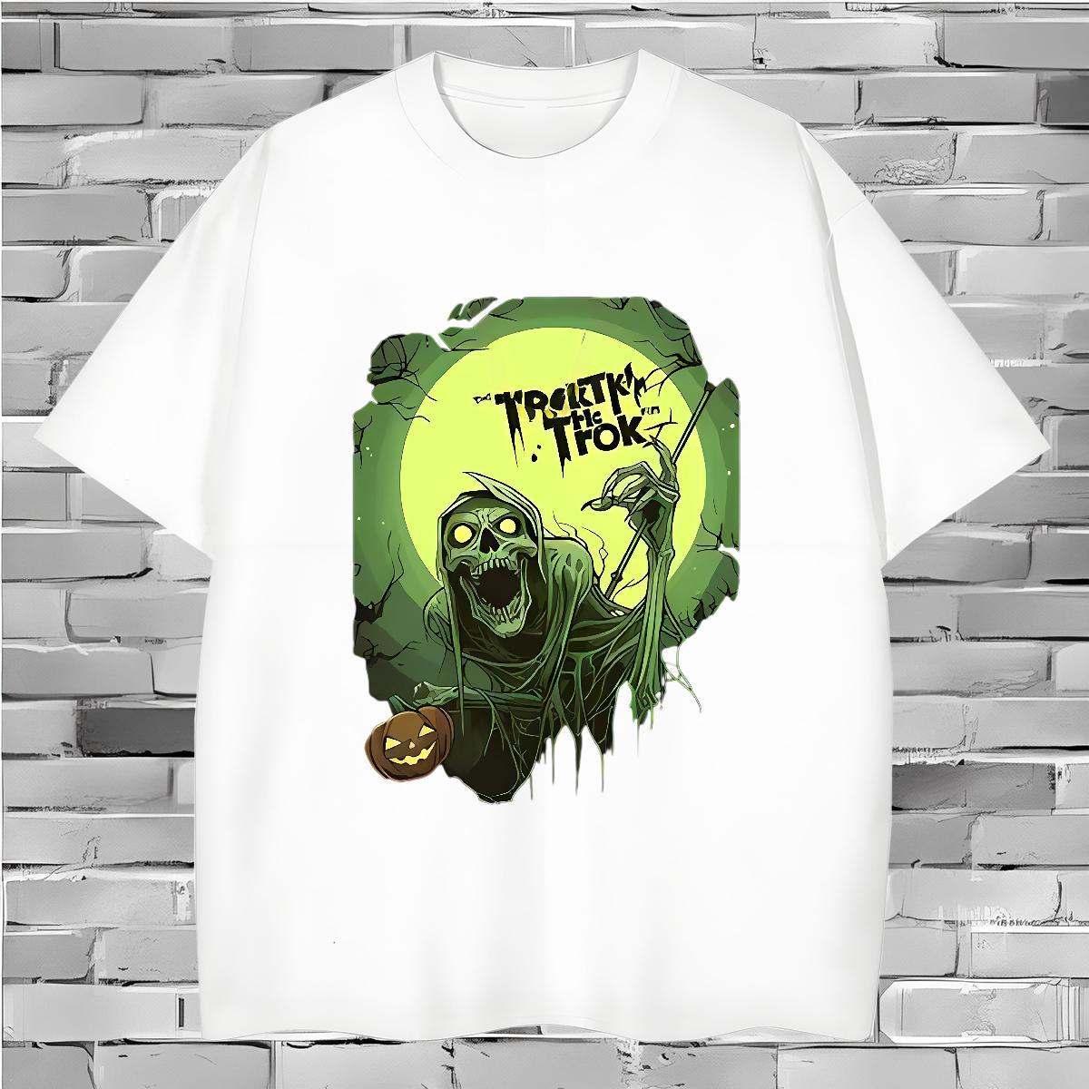 Brand T Shirt For Man 230g 100% Cotton skull Street Casual Graphic Round Neck Short Sleeve Men Tops Tees Fashion Design Clothes