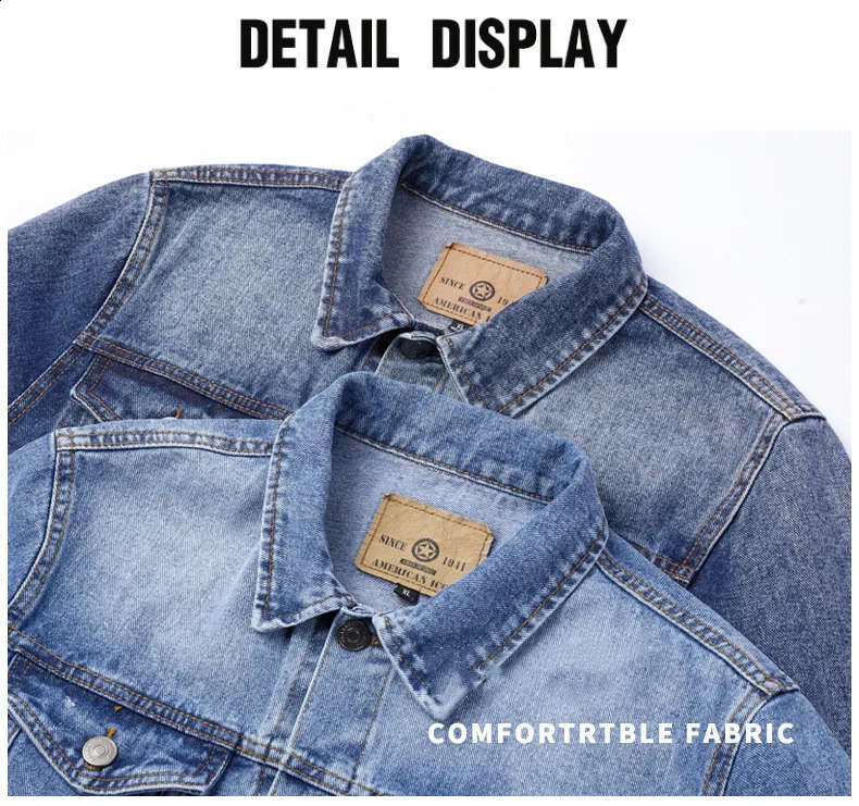Mens denim jacket in spring and autumn multi pocket mens casual cotton young fashion trend freight clothing 240824