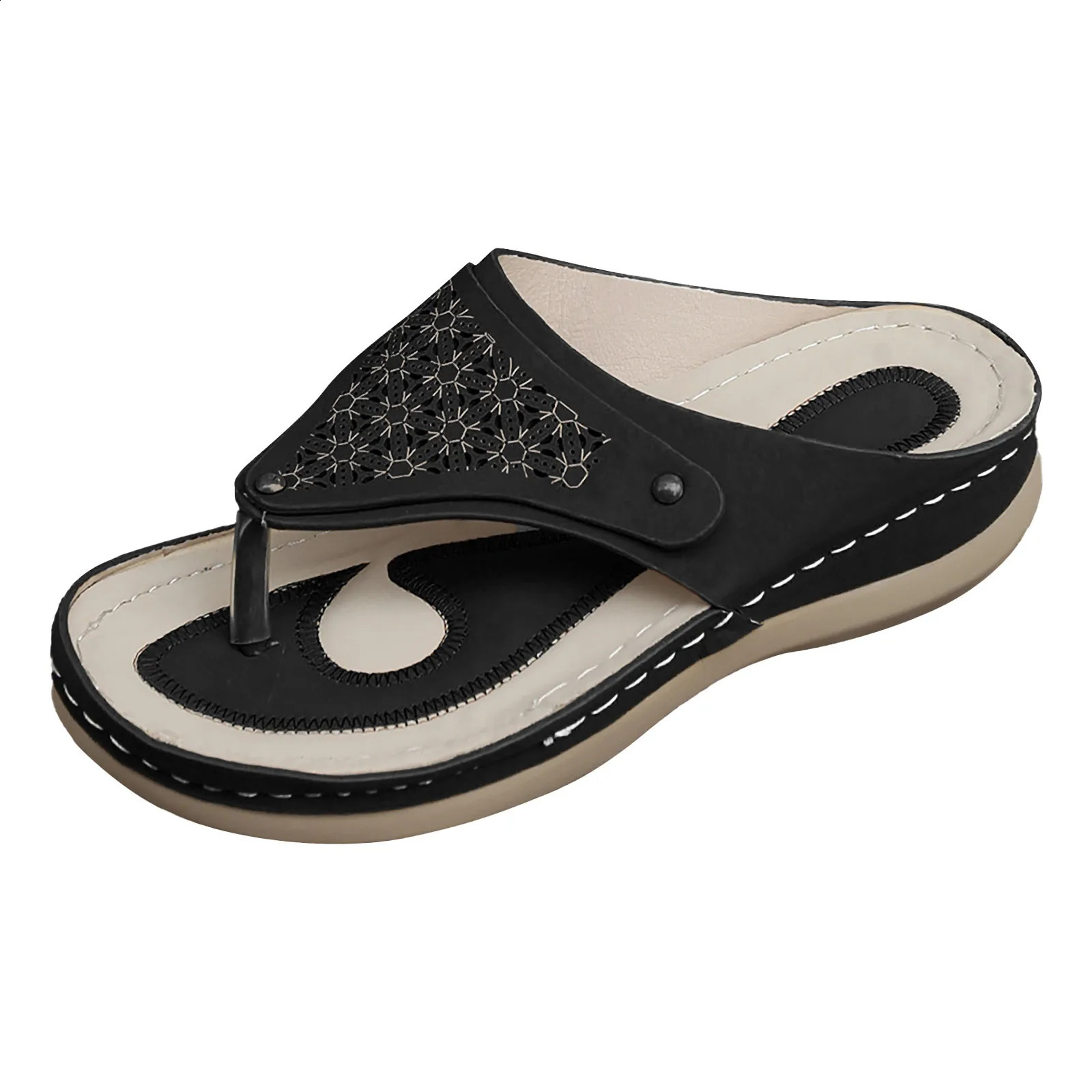 Fashionable womens summer solid wedge breathable sliding open sole comfortable beach shoes 240823