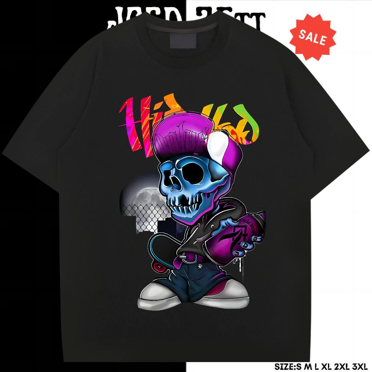 Designer Mens T Shirts 230g Cotton skull Summer Casual Black Oversized O-Neck Short Sleeve Tshirt for Man Woman Classic Top Tees