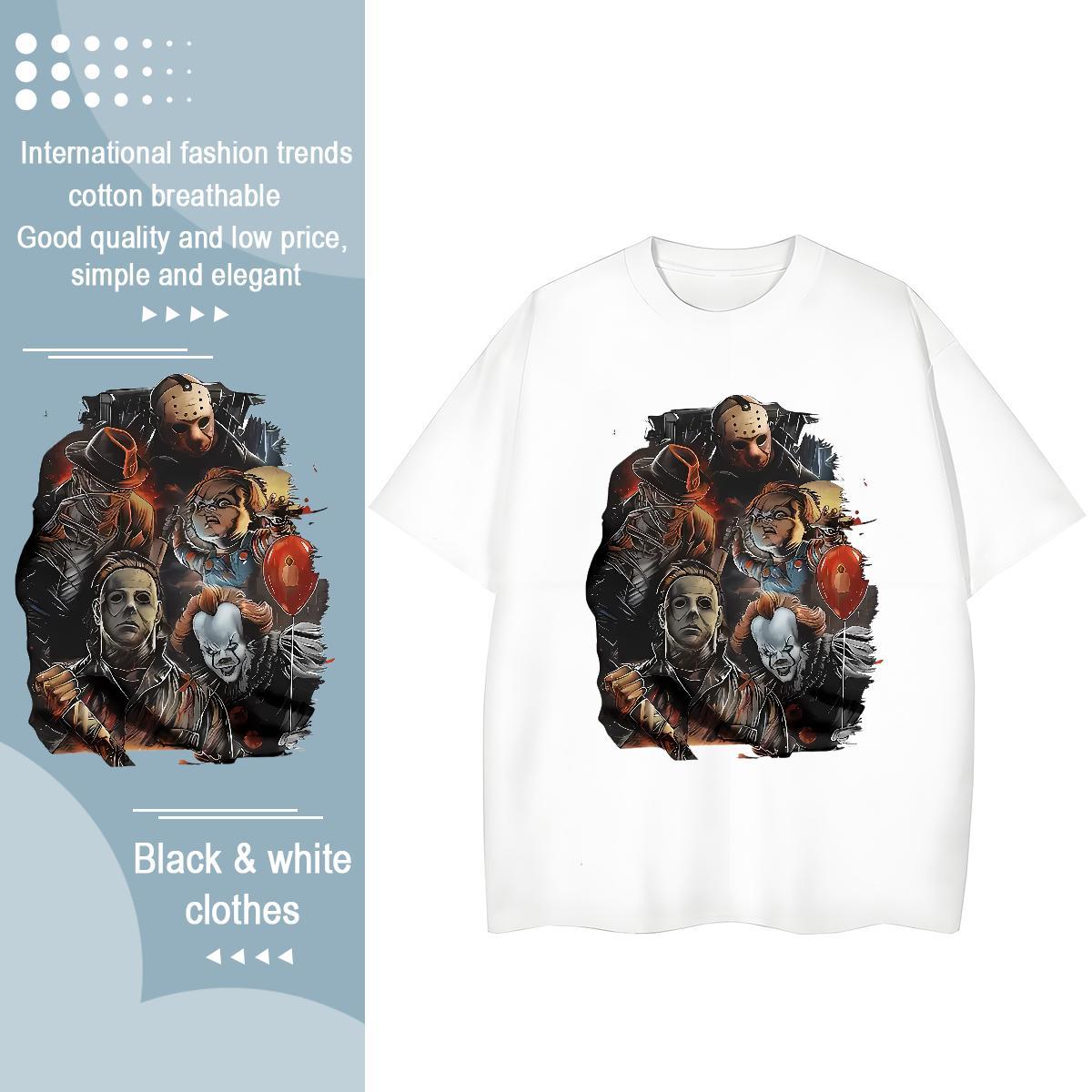 Wholesale Women Tshirts 230g Cotton Terror Street T shirt Short Sleeve O-Neck Anime Print Clothings