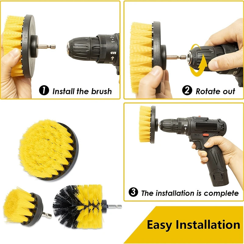 3piece drill brush accessory set electric washer with used for cleaning showers bathtubs tiles carpets w240824